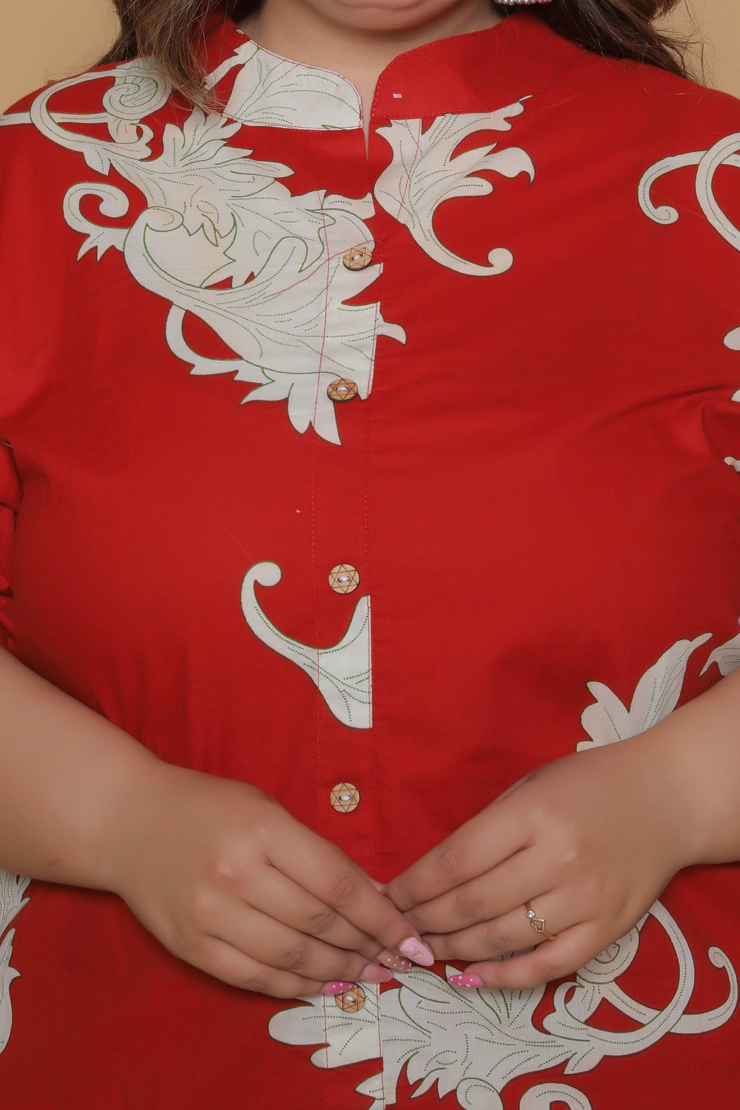 FLORAL VINE PRINT COTTON 2 PEICE KURTA PANT IN RUST RED BY PLUSSIZEKURTI