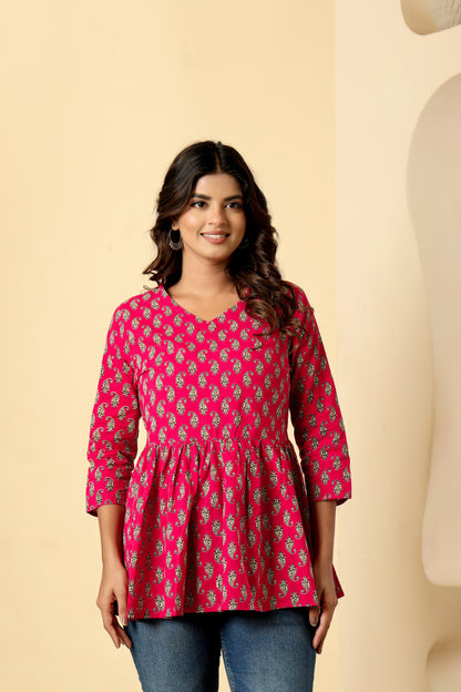 PAISLEY MOTIF PRINT COTTON TOP IN RANIPINK COLOUR BY PLUSSIZEKURTI