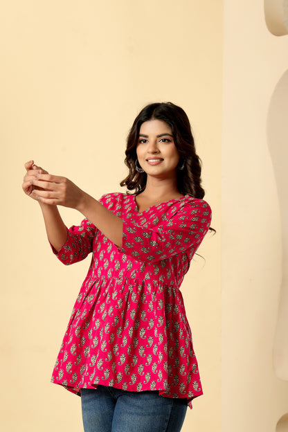 PAISLEY MOTIF PRINT COTTON TOP IN RANIPINK COLOUR BY PLUSSIZEKURTI