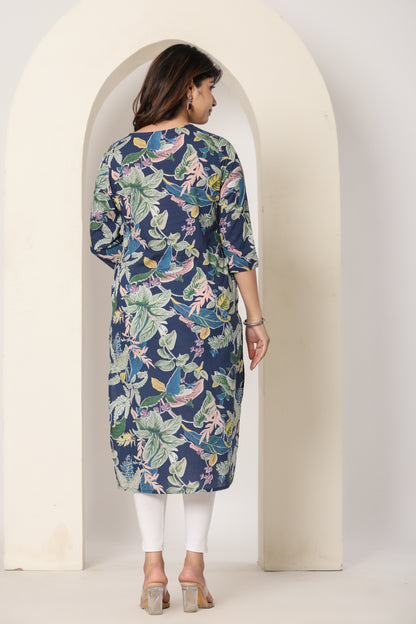 JUNGLE PRINT COTTON KURTI IN BLUE BY PLUSSIZE KURTI