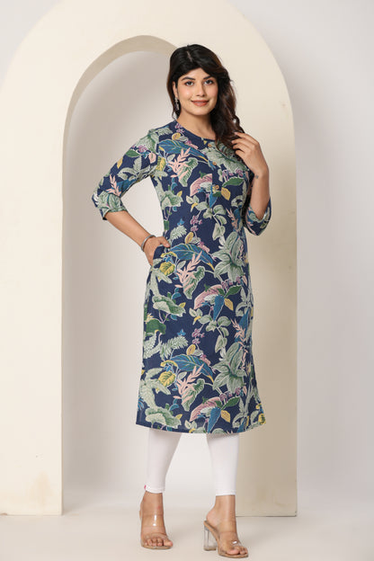 JUNGLE PRINT COTTON KURTI IN BLUE BY PLUSSIZE KURTI