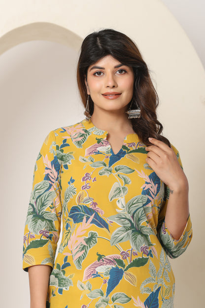 JUNGLE PRINT COTTON KURTI IN YELLOW BY PLUSSIZE KURTI