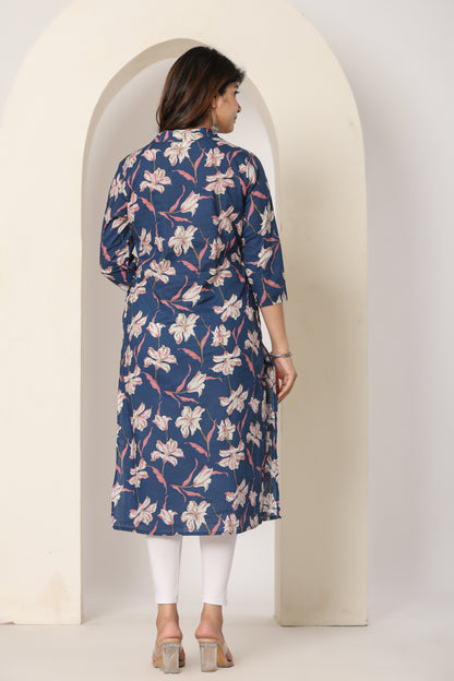FLORAL PRINT COTTON KURTI IN BLUE BY PLUSSIZE KURTI