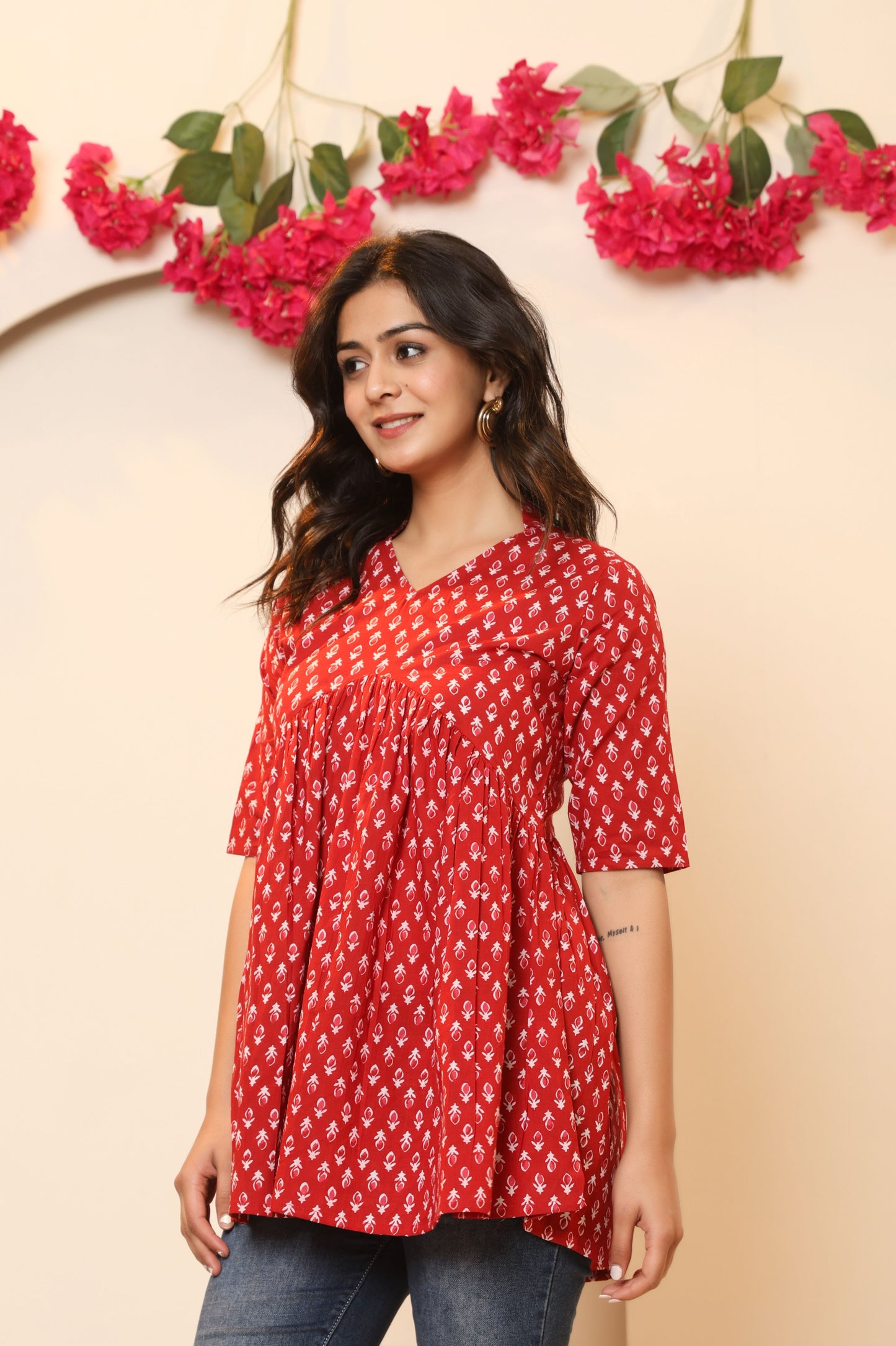 PAISLEY MOTIF PRINT COTTON TUNIC IN RED RUST BY PLUSSIZEKURTI