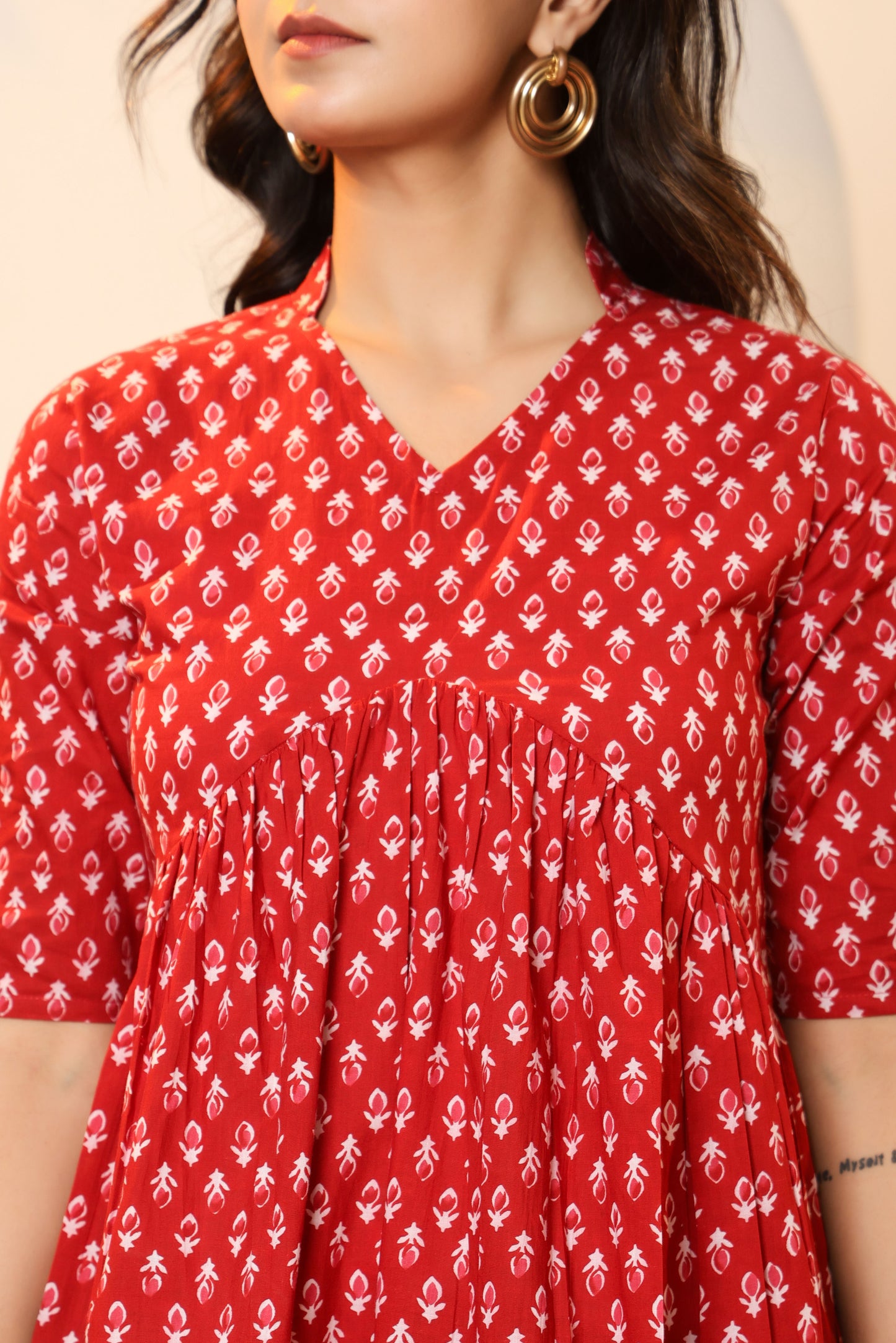 PAISLEY MOTIF PRINT COTTON TUNIC IN RED RUST BY PLUSSIZEKURTI