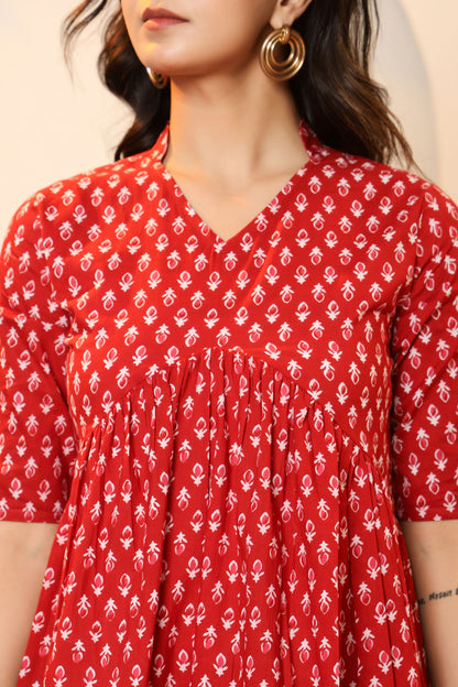 PAISLEY MOTIF PRINT COTTON TUNIC IN RED RUST BY PLUSSIZEKURTI