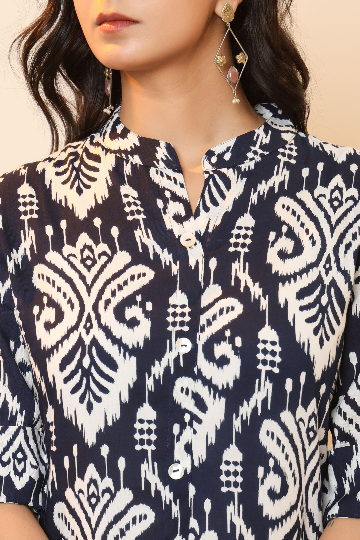 IKAT PRINT COTTON 2 PEICE KURTI PLAZZO SET IN NAVYBLUE BY PLUSSIZEKURTI