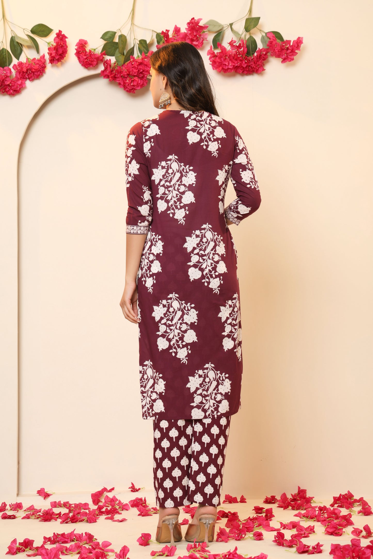 BAGRU HANDBLOCK PRINT COTTON 3 PEICE KURTI PANT SET IN WINE PURPLE BY PLUSSIZEKURTI