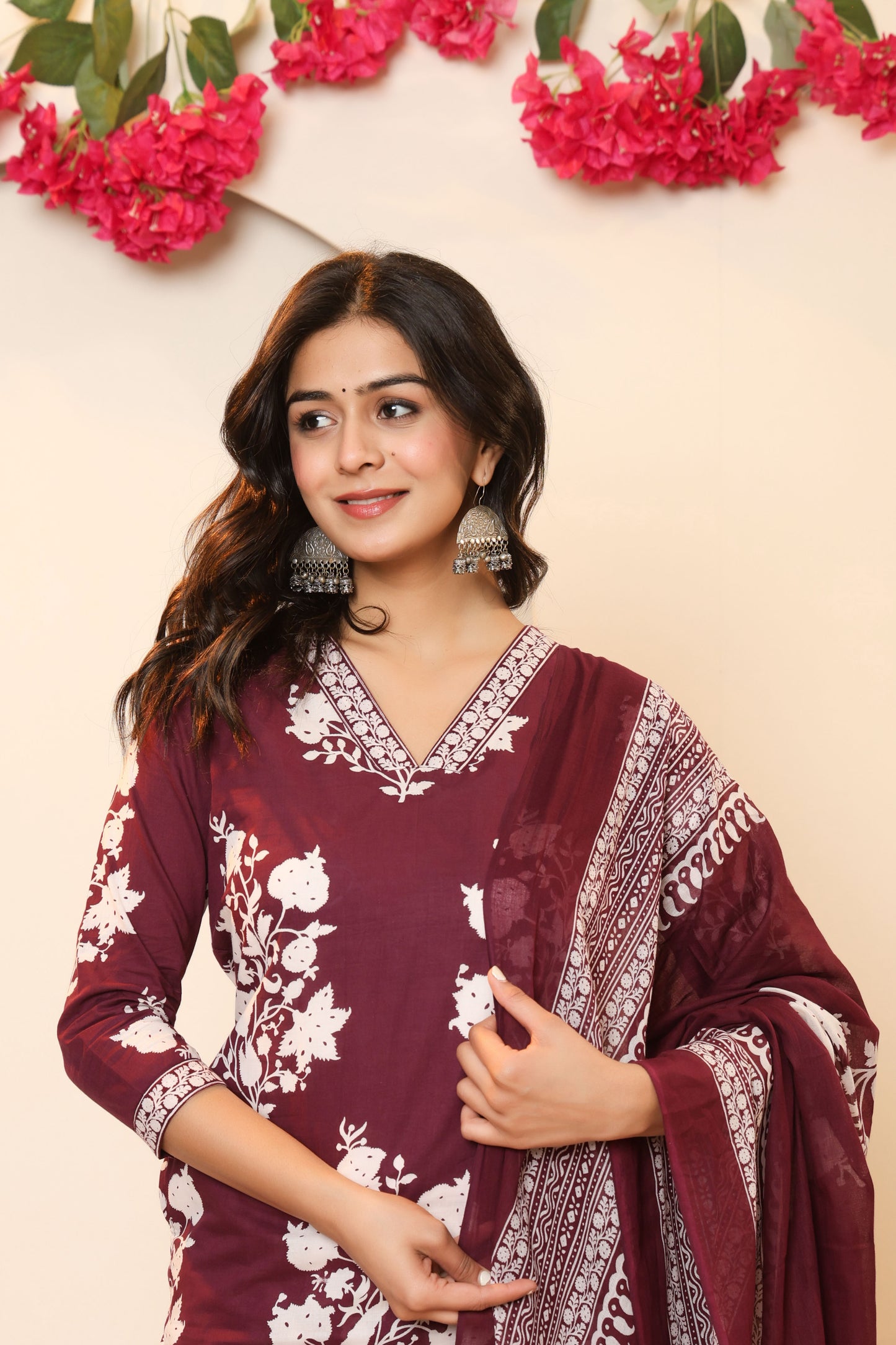 BAGRU HANDBLOCK PRINT COTTON 3 PEICE KURTI PANT SET IN WINE PURPLE BY PLUSSIZEKURTI