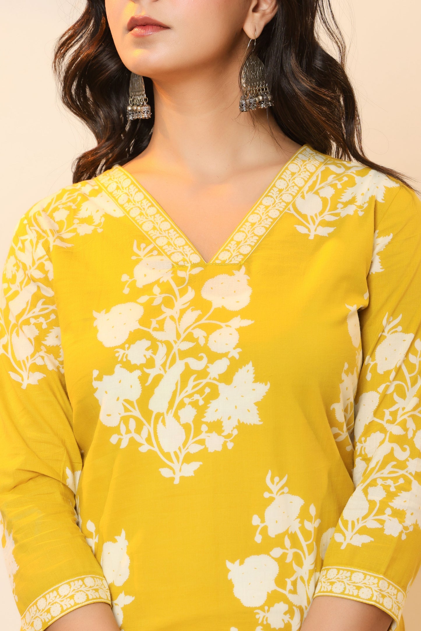 BAGRU HANDBLOCK PRINT COTTON 3 PEICE KURTI PANT SET IN YELLOW BY PLUSSIZEKURTI