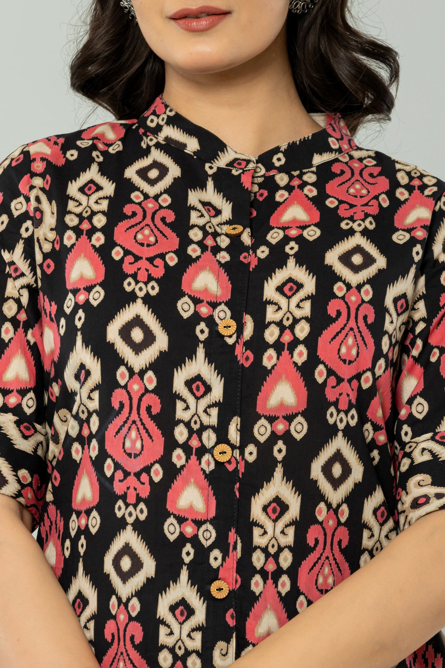 IKAT PRINT COTTON 2 PEICE KURTI PLAZZO SET IN BLACK BY PLUSSIZEKURTI
