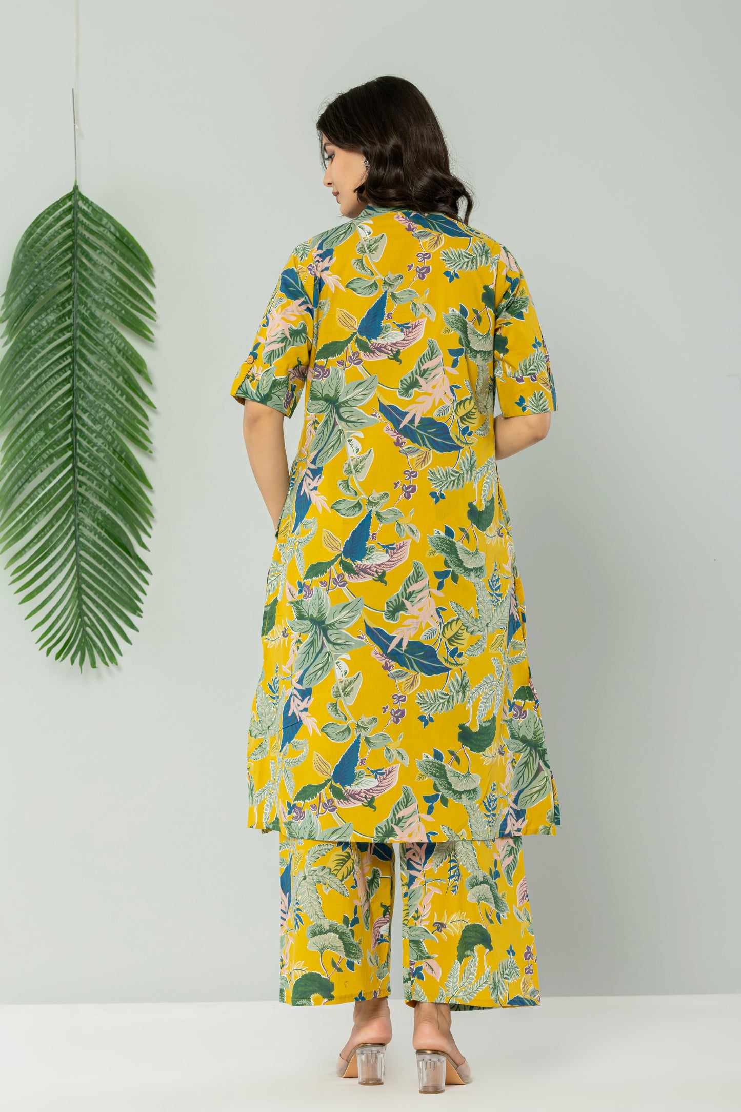 JUNGLE PRINT COTTON 2 PEICE KURTI PLAZZO SET IN YELLOW BY PLUSSIZEKURTI
