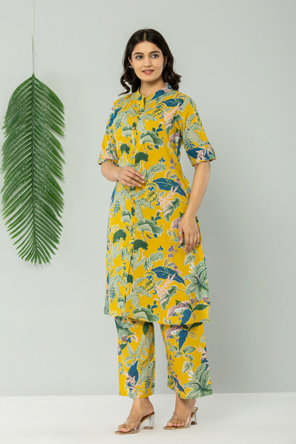 JUNGLE PRINT COTTON 2 PEICE KURTI PLAZZO SET IN YELLOW BY PLUSSIZEKURTI