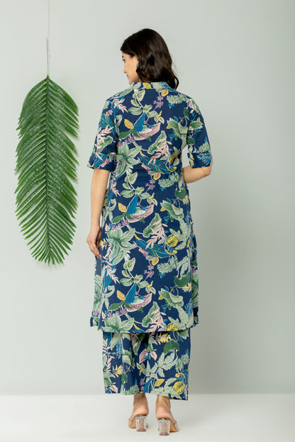 JUNGLE PRINT COTTON 2 PEICE KURTI PLAZZO SET IN BLUE BY PLUSSIZEKURTI