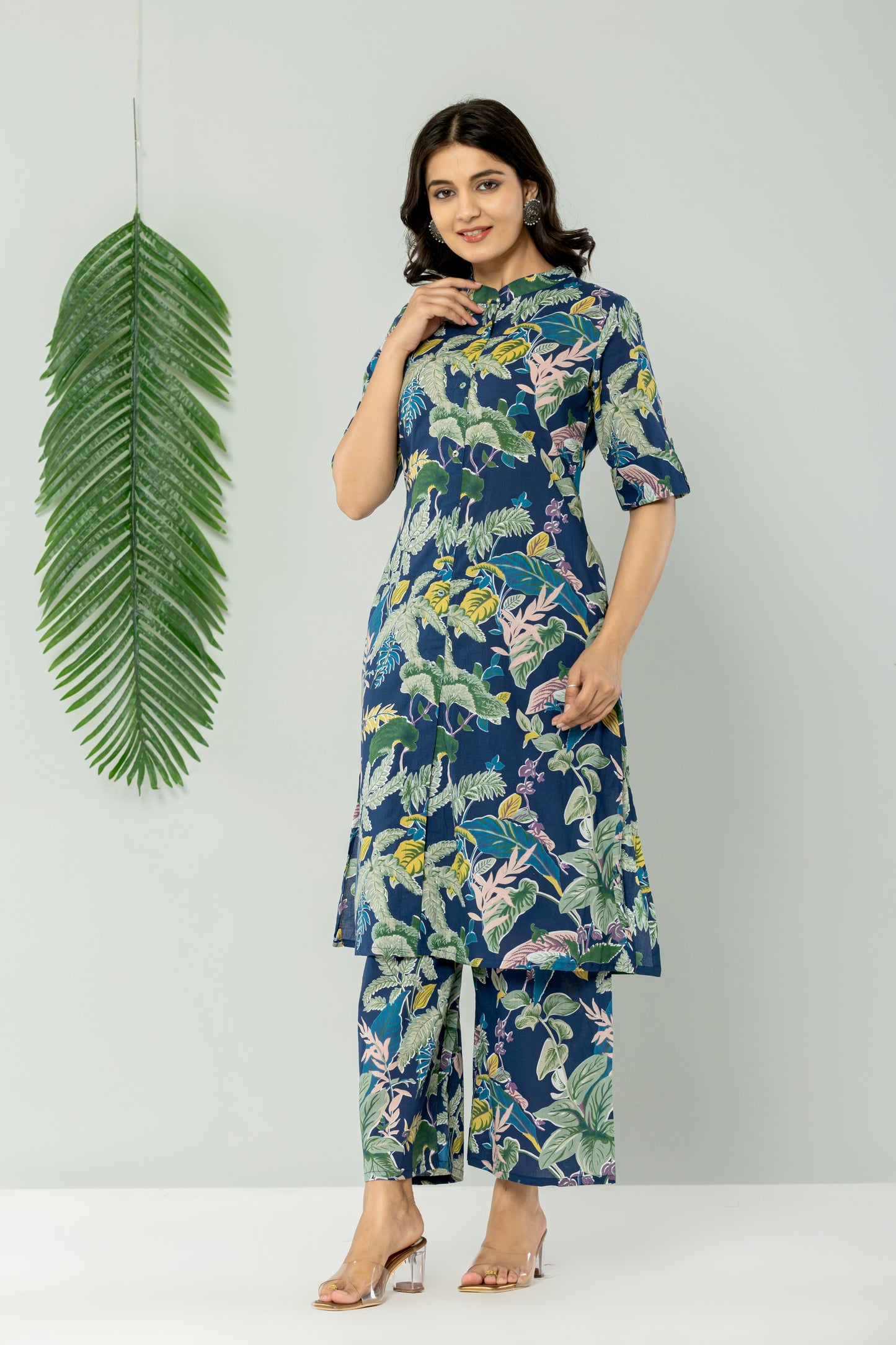 JUNGLE PRINT COTTON 2 PEICE KURTI PLAZZO SET IN BLUE BY PLUSSIZEKURTI
