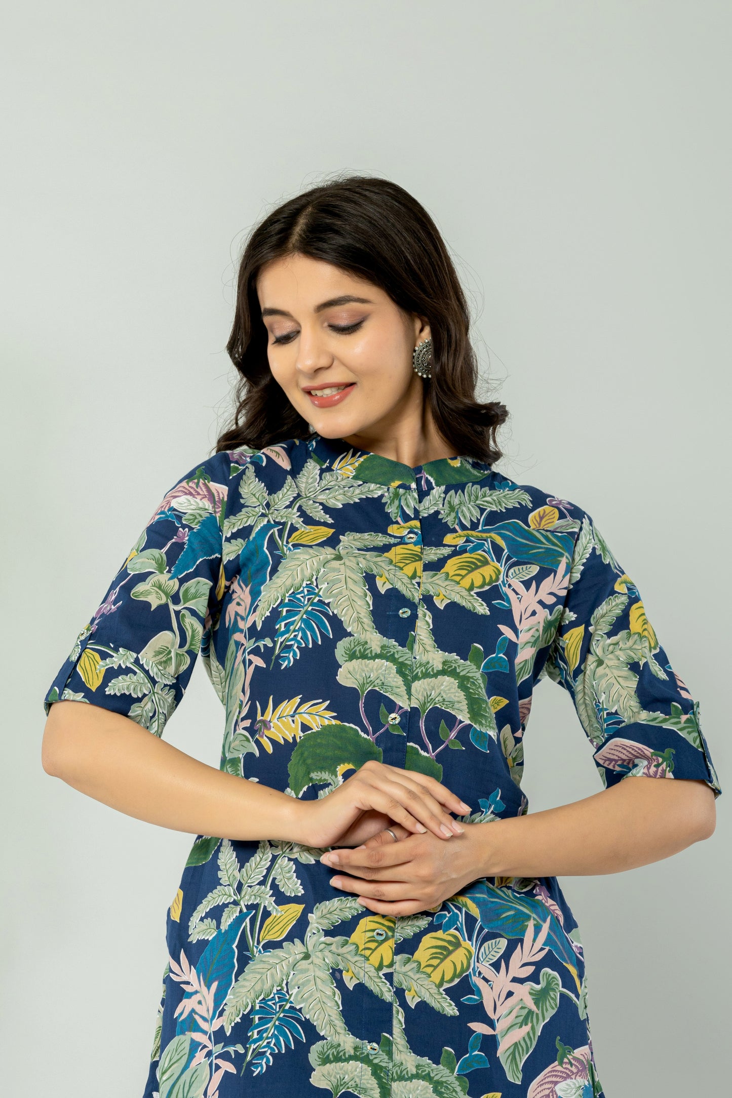 JUNGLE PRINT COTTON 2 PEICE KURTI PLAZZO SET IN BLUE BY PLUSSIZEKURTI