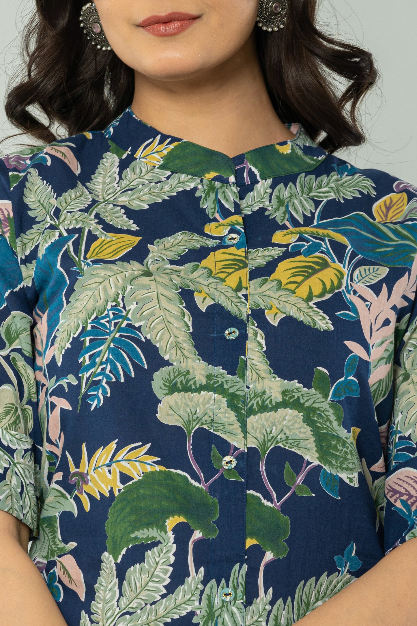 JUNGLE PRINT COTTON 2 PEICE KURTI PLAZZO SET IN BLUE BY PLUSSIZEKURTI