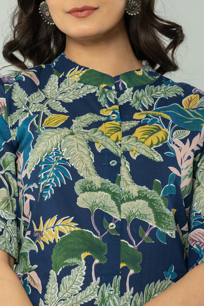 JUNGLE PRINT COTTON 2 PEICE KURTI PLAZZO SET IN BLUE BY PLUSSIZEKURTI