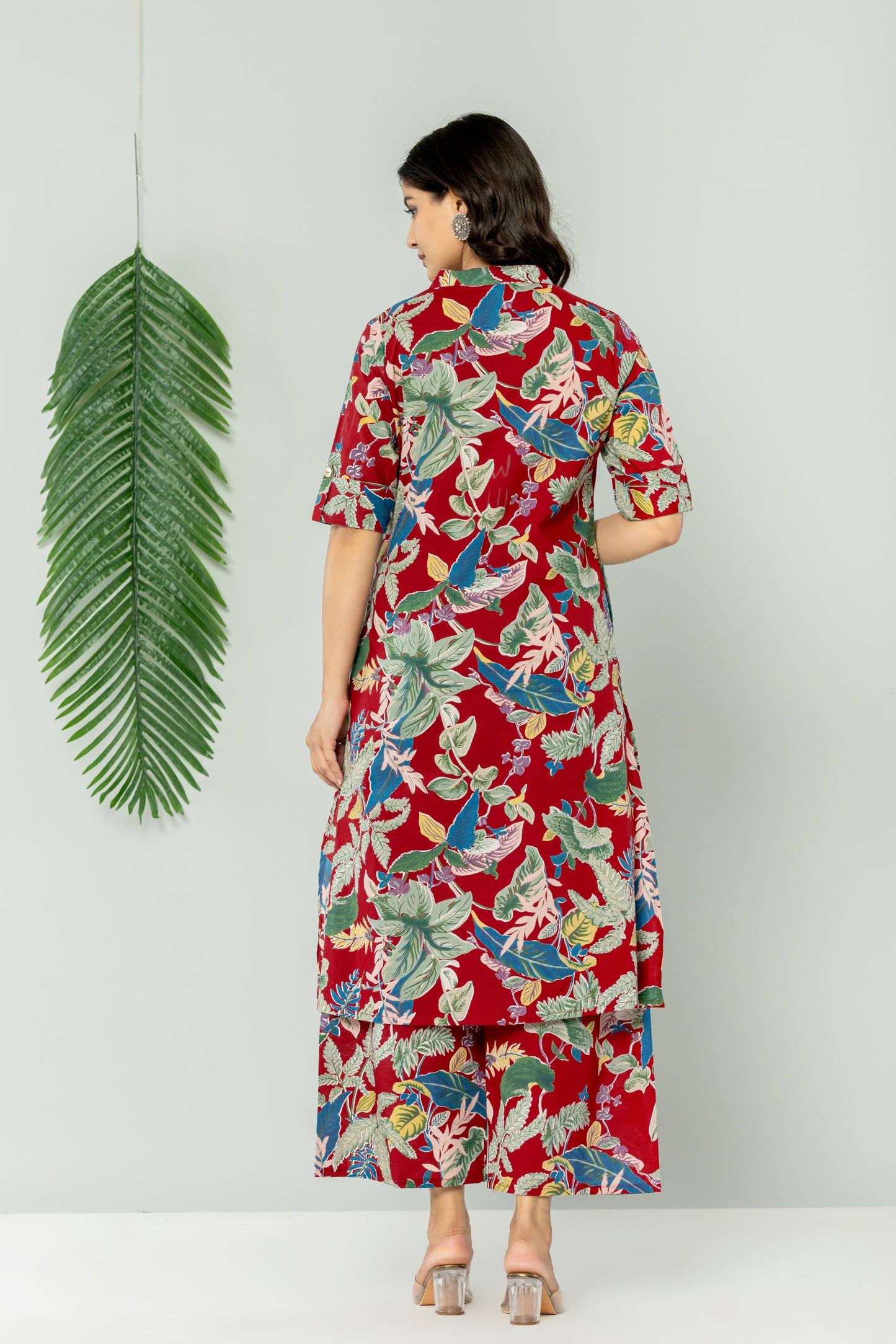 JUNGLE PRINT COTTON 2 PEICE KURTI PLAZZO SET IN CHERRY RED BY PLUSSIZEKURTI