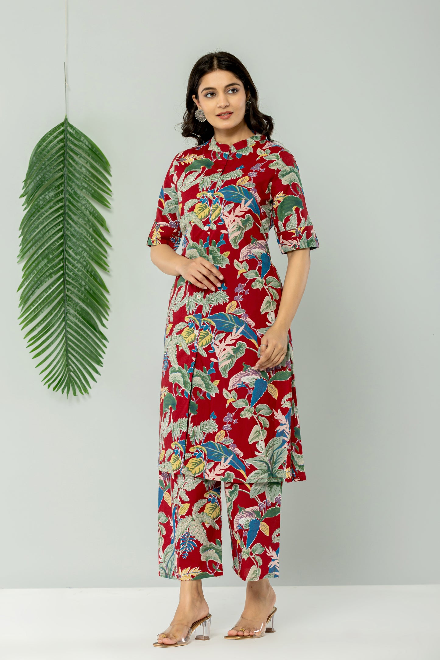 JUNGLE PRINT COTTON 2 PEICE KURTI PLAZZO SET IN CHERRY RED BY PLUSSIZEKURTI