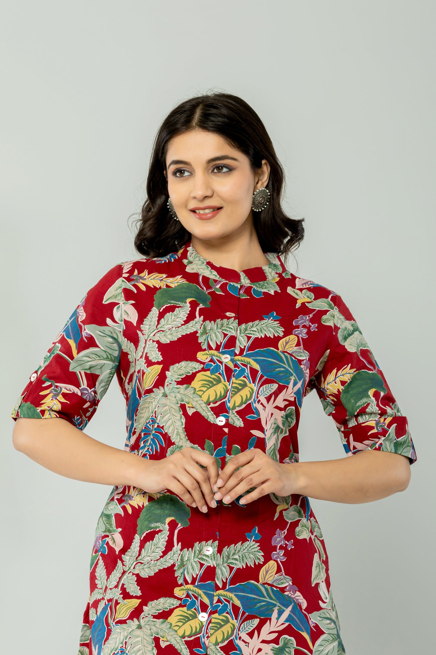 JUNGLE PRINT COTTON 2 PEICE KURTI PLAZZO SET IN CHERRY RED BY PLUSSIZEKURTI