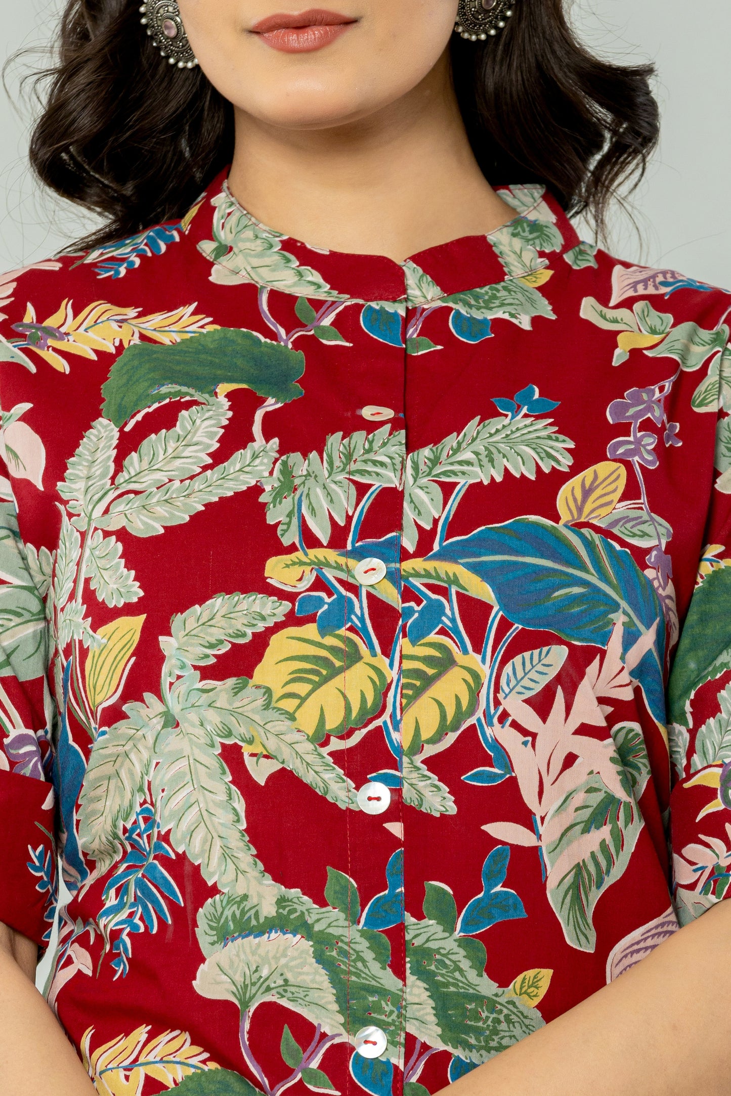 JUNGLE PRINT COTTON 2 PEICE KURTI PLAZZO SET IN CHERRY RED BY PLUSSIZEKURTI