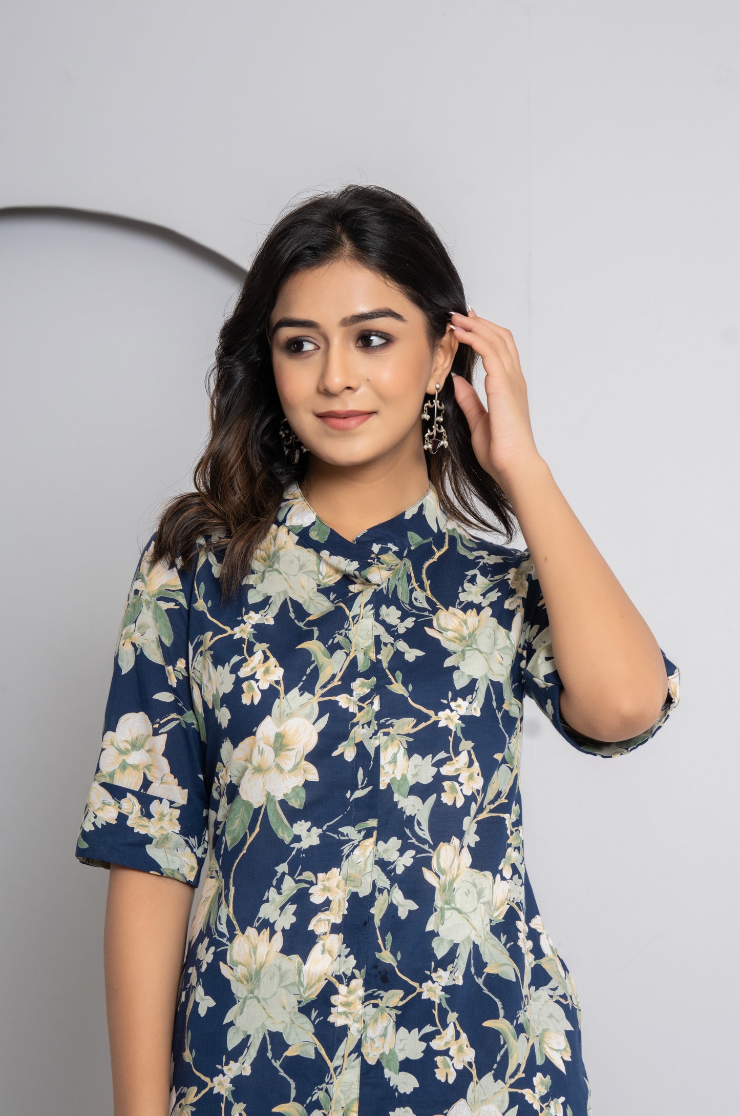FLORAL PRINT COTTON 2 PEICE KURTI PLAZZO SET IN BLUE BY PLUSSIZEKURTI
