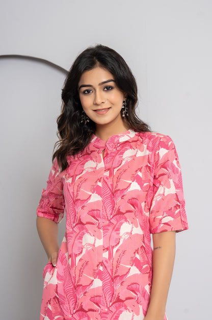 JUNGLE PRINT COTTON 2 PEICE KURTI PLAZZO SET IN PINK BY PLUSSIZEKURTI
