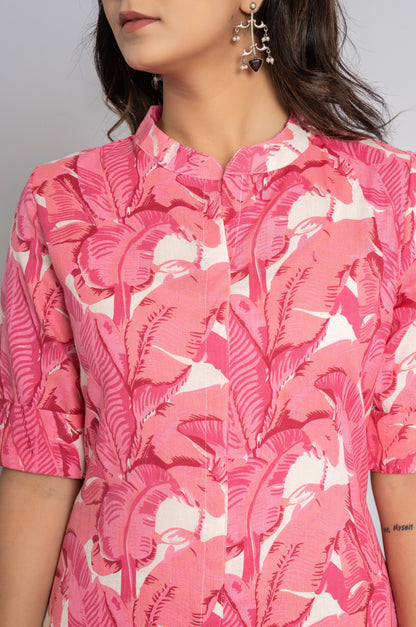 JUNGLE PRINT COTTON 2 PEICE KURTI PLAZZO SET IN PINK BY PLUSSIZEKURTI