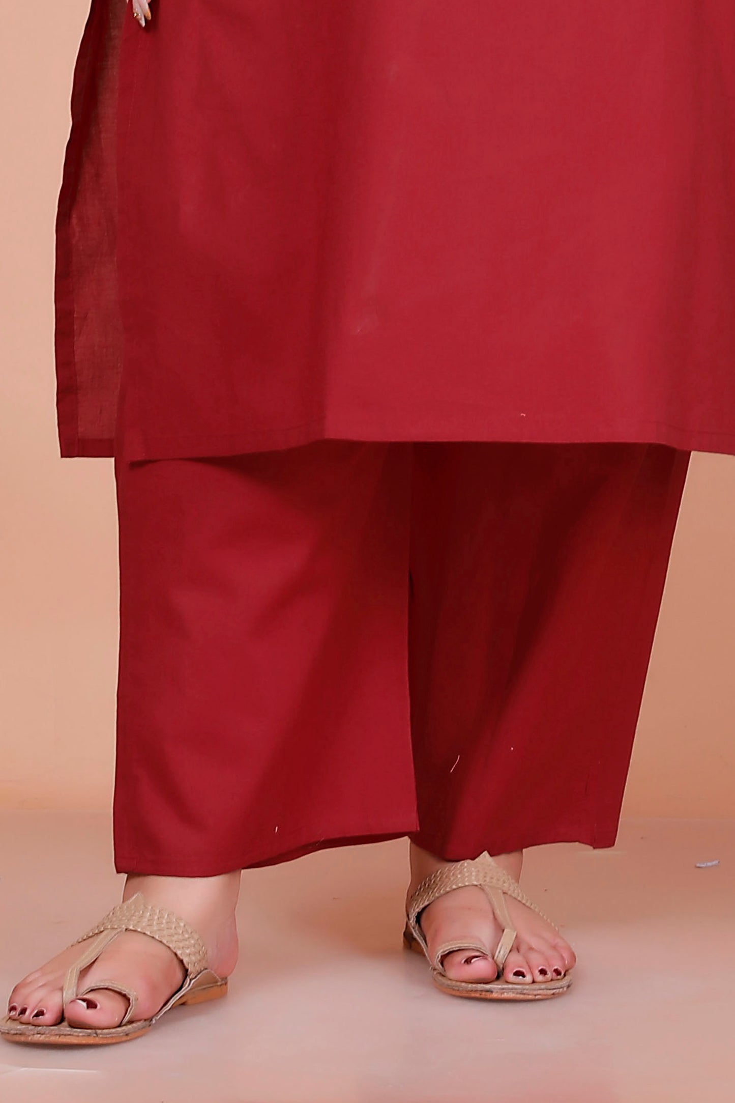 MEDALLION FLORAL MOTIF PRINT COTTON 3 PEICE KURTA PANT IN RED MAROON BY PLUSSIZEKURTI