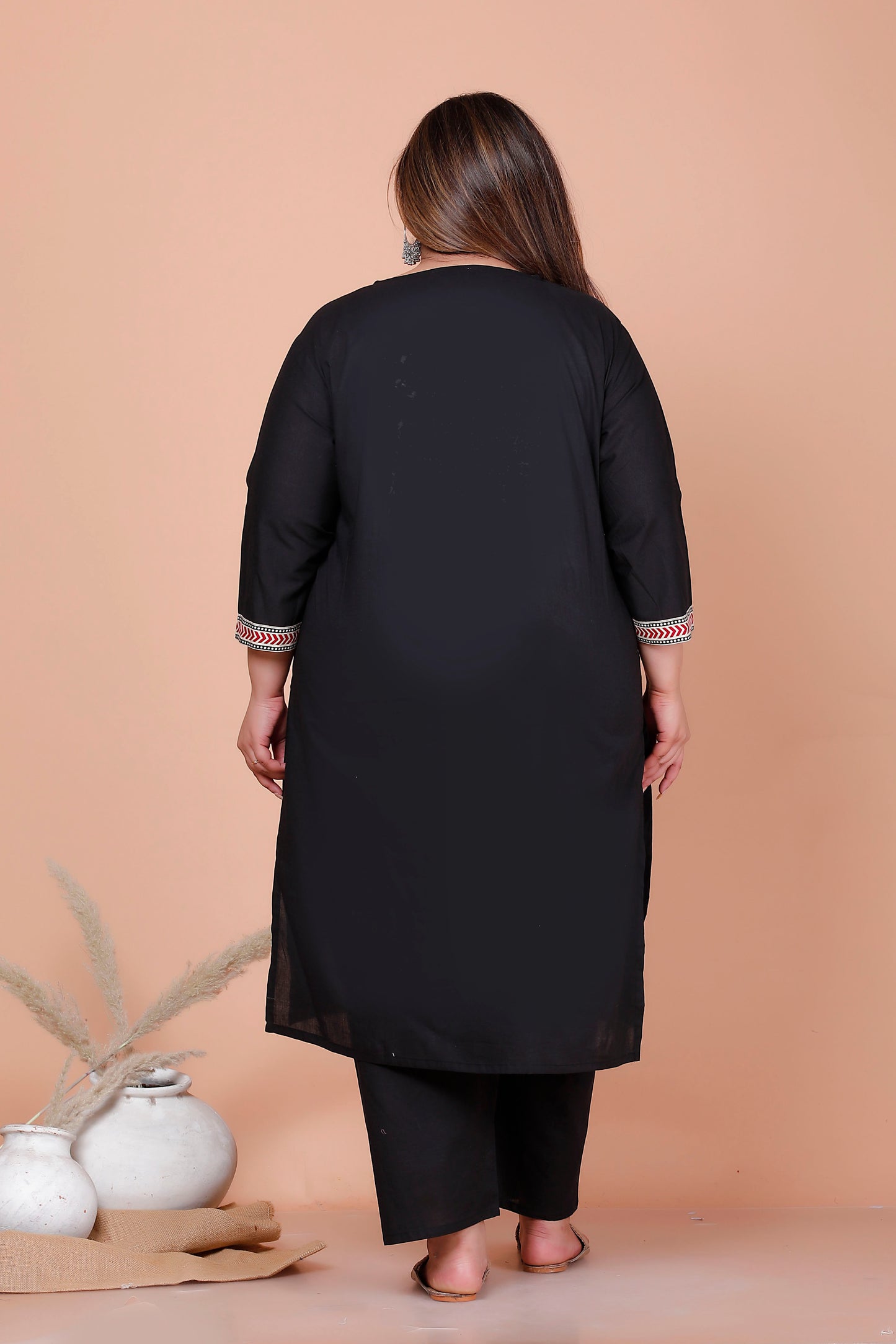 ELEPHANT MOTIF PRINT COTTON 3 PEICE KURTA PANT IN BLACK BY PLUSSIZEKURTI