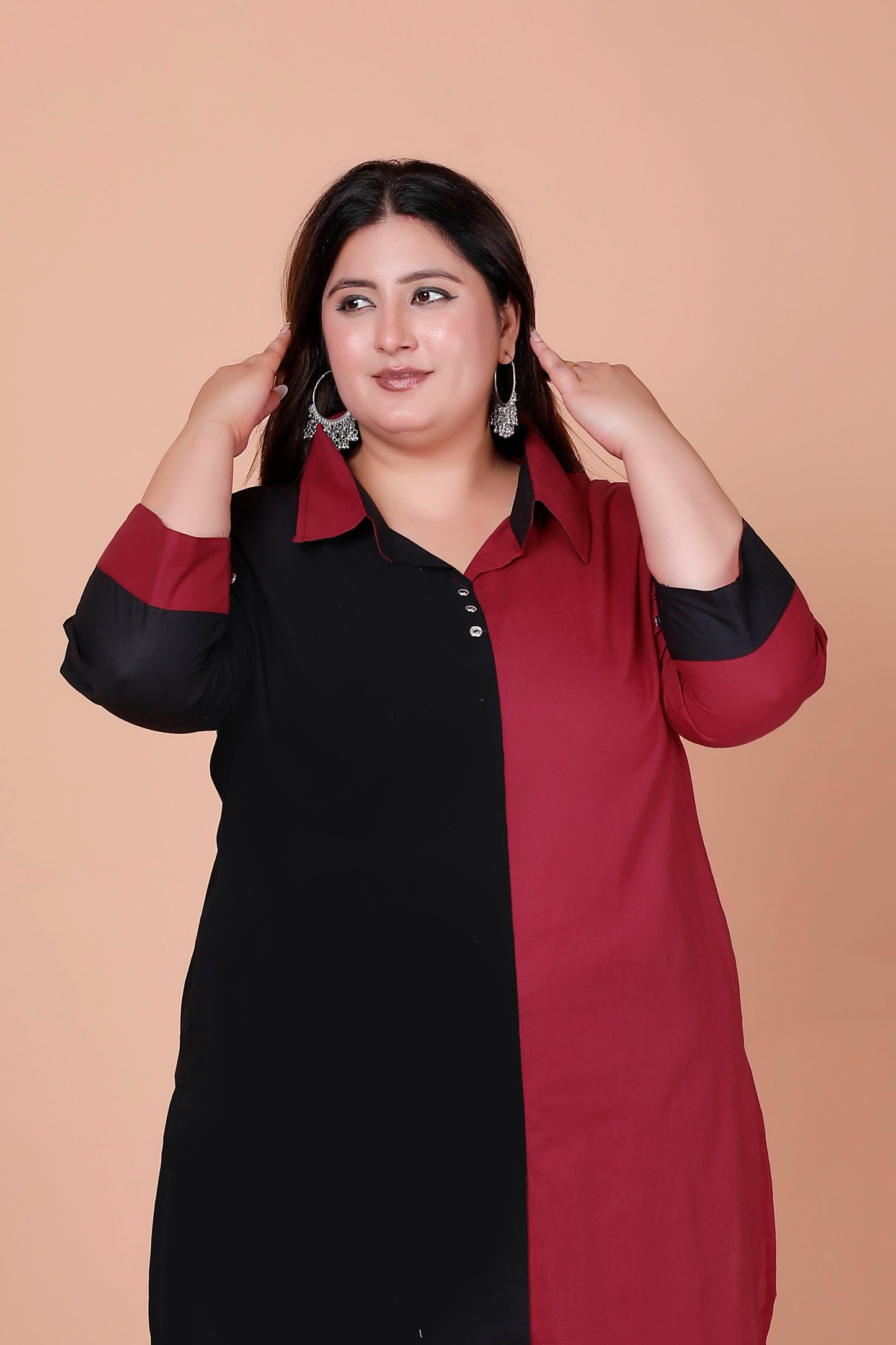 HALF HALF COTTON 2 PEICE KURTA PANT IN MAHROON/BLACK BY PLUSSIZEKURTI