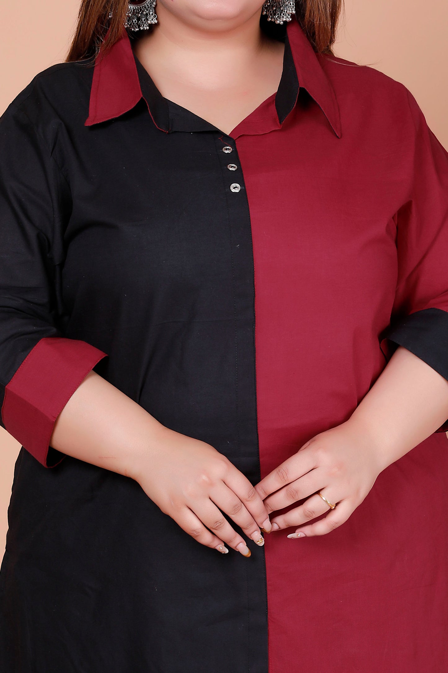 HALF HALF COTTON 2 PEICE KURTA PANT IN MAHROON/BLACK BY PLUSSIZEKURTI
