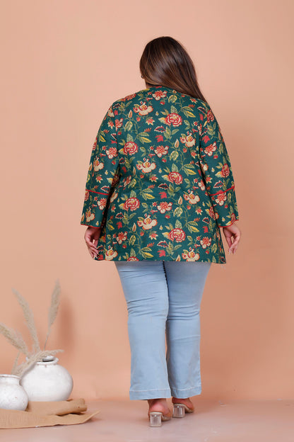 FLORAL VINE PRINT COTTON TOP IN NAVY BOTTLE GREEN COLOUR BY PLUSSIZEKURTI
