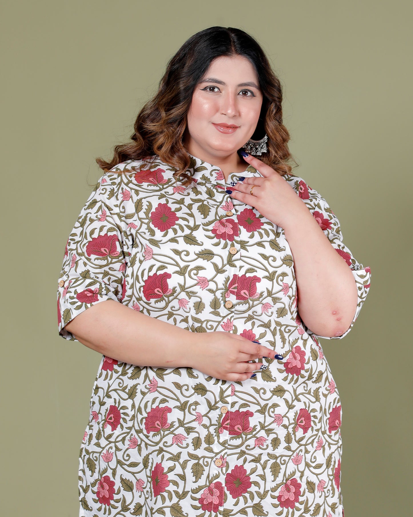 FLORAL MUGHAL VINE PRINT COTTON 2 PEICE KURTA PANT IN OFFWHITE BY PLUSSIZEKURTI
