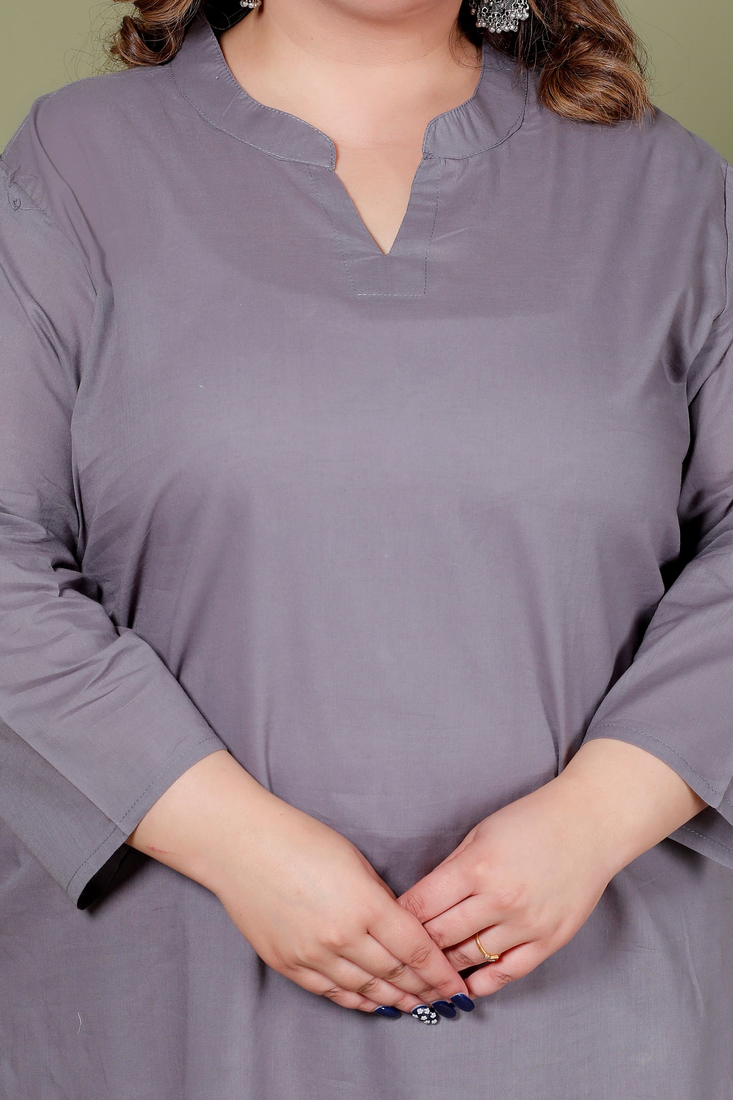 SOLID COTTON KURTI IN ASH GREY BY PLUSSIZEKURTI