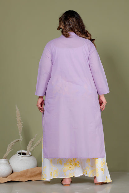 SKIRT PANT COTTON 2 PEICE SOLID KURTA SET IN LAVENDER /YELLOW BY PLUSSIZEKURTI