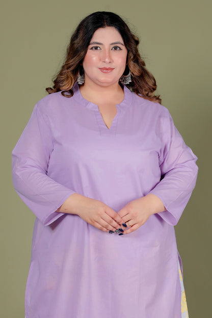 SKIRT PANT COTTON 2 PEICE SOLID KURTA SET IN LAVENDER /YELLOW BY PLUSSIZEKURTI