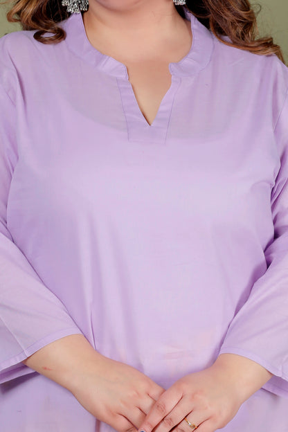SKIRT PANT COTTON 2 PEICE SOLID KURTA SET IN LAVENDER /YELLOW BY PLUSSIZEKURTI