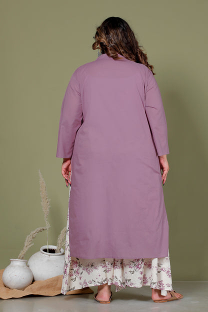 SKIRT PANT COTTONFLEX 2 PEICE SOLID KURTA SET IN MAUVE /OFF WHITE BY PLUSSIZEKURTI