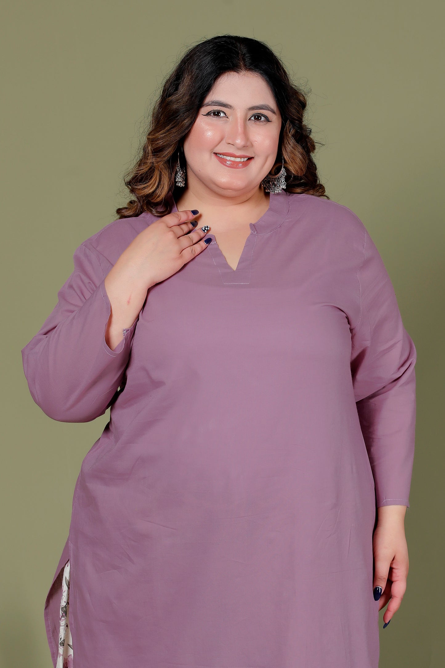 SKIRT PANT COTTONFLEX 2 PEICE SOLID KURTA SET IN MAUVE /OFF WHITE BY PLUSSIZEKURTI