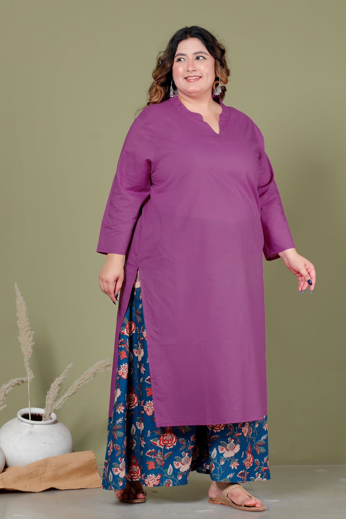 FLORA VINE PRINT COTTON SKIRT PANTS IN DEEP TEAL BLUE BY PLUSSIZEKURTI