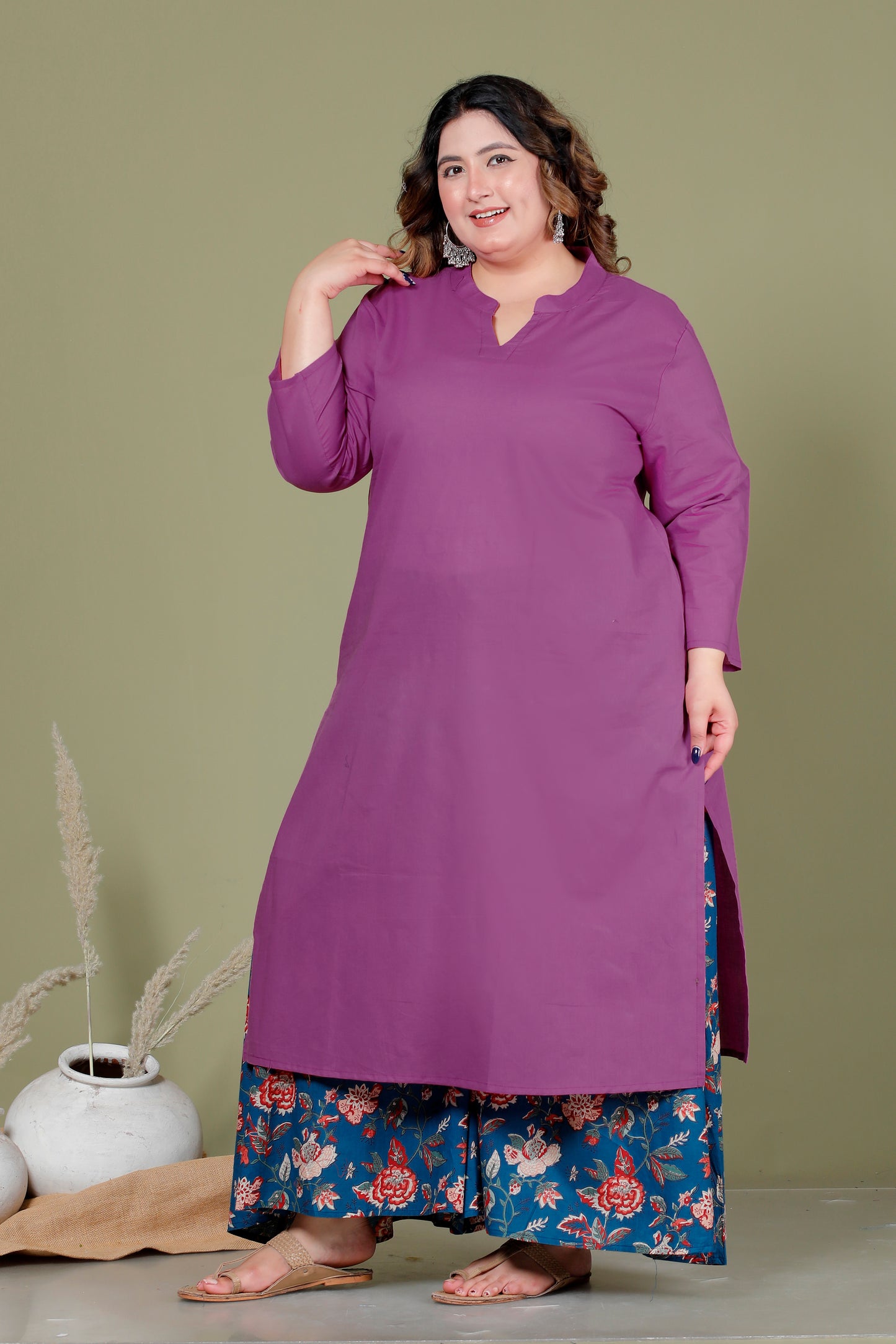 FLORA VINE PRINT COTTON SKIRT PANTS IN DEEP TEAL BLUE BY PLUSSIZEKURTI