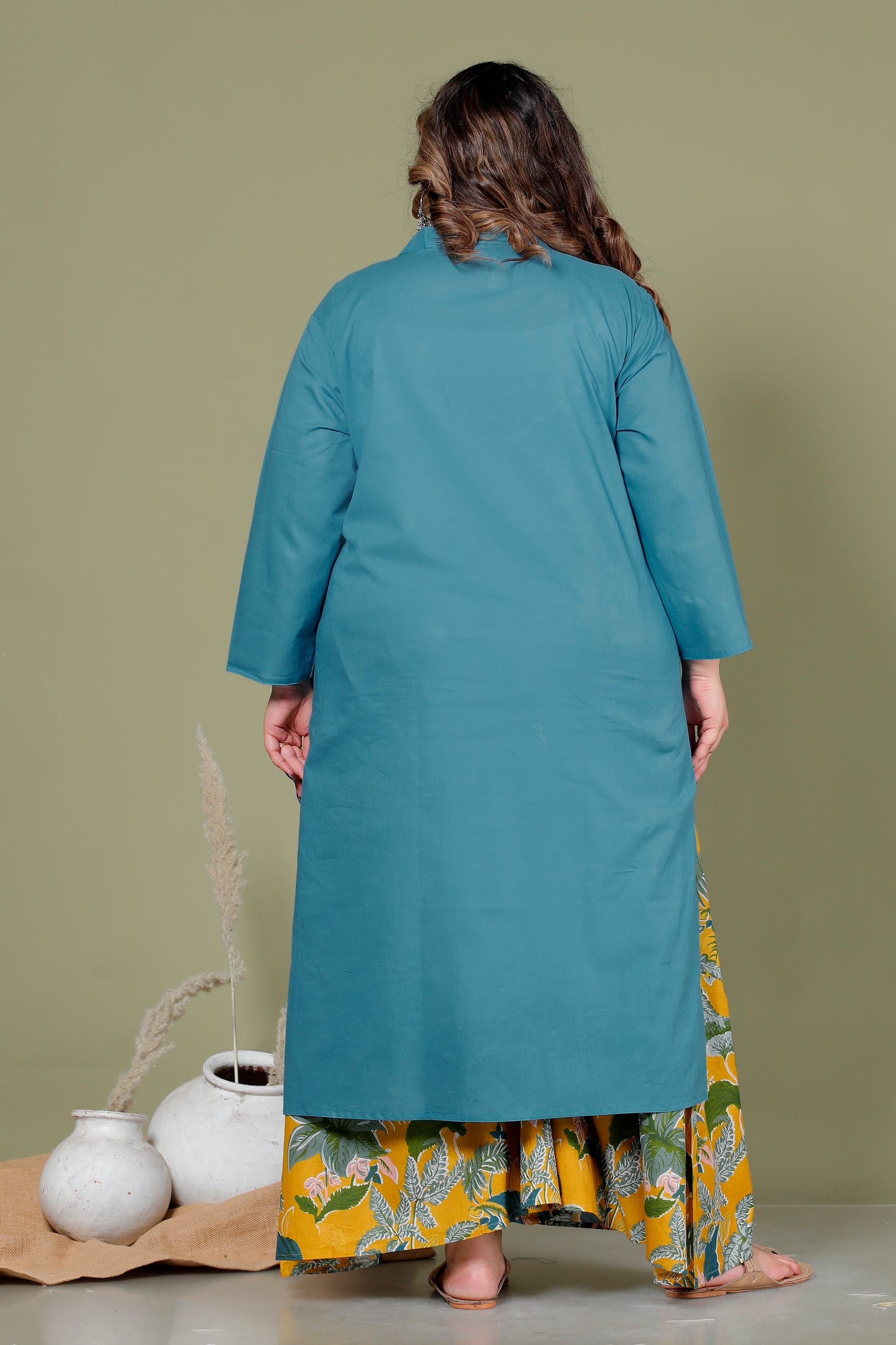 SOLID COTTON KURTI IN TEALBLUE BY PLUSSIZEKURTI