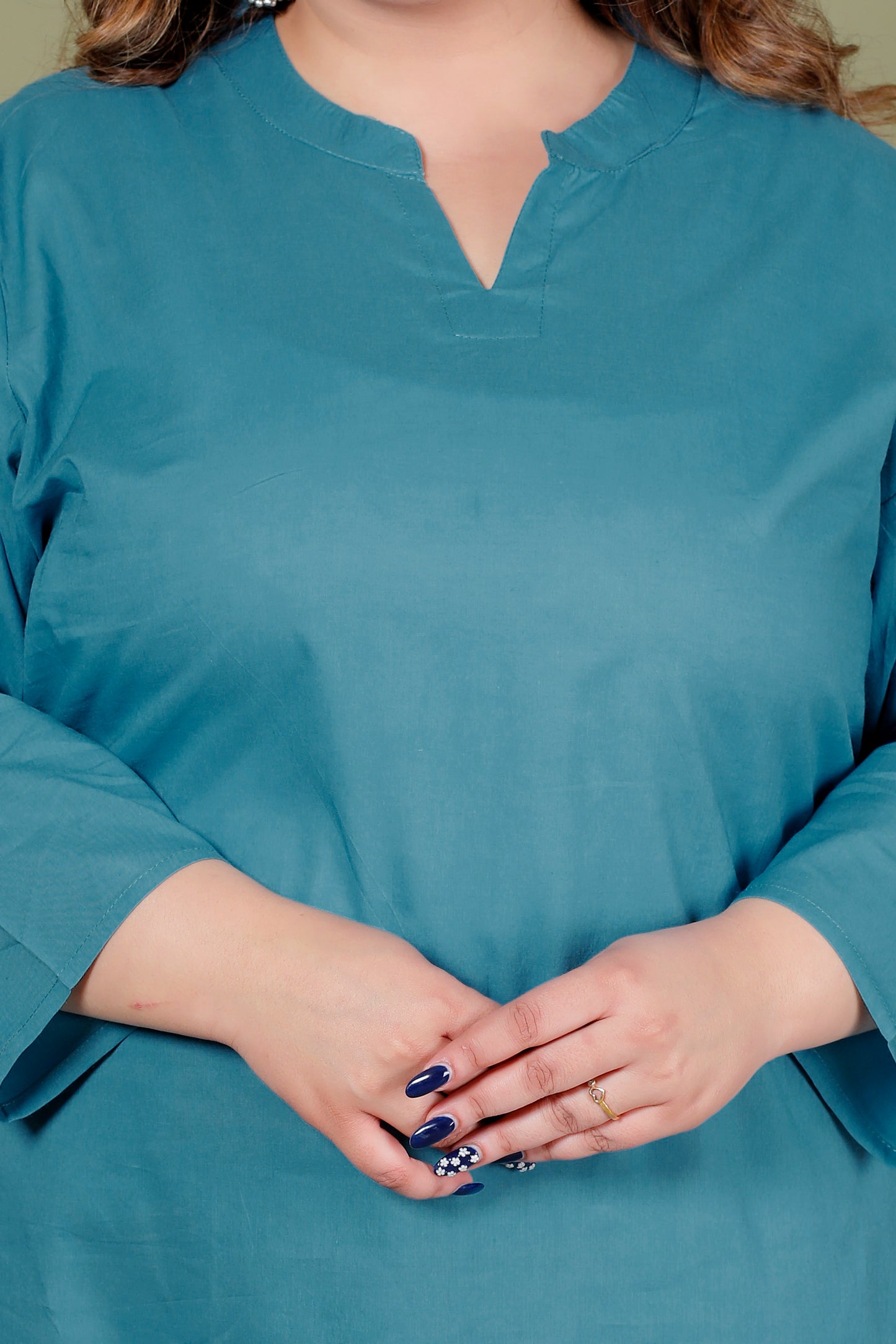 SOLID COTTON KURTI IN TEALBLUE BY PLUSSIZEKURTI