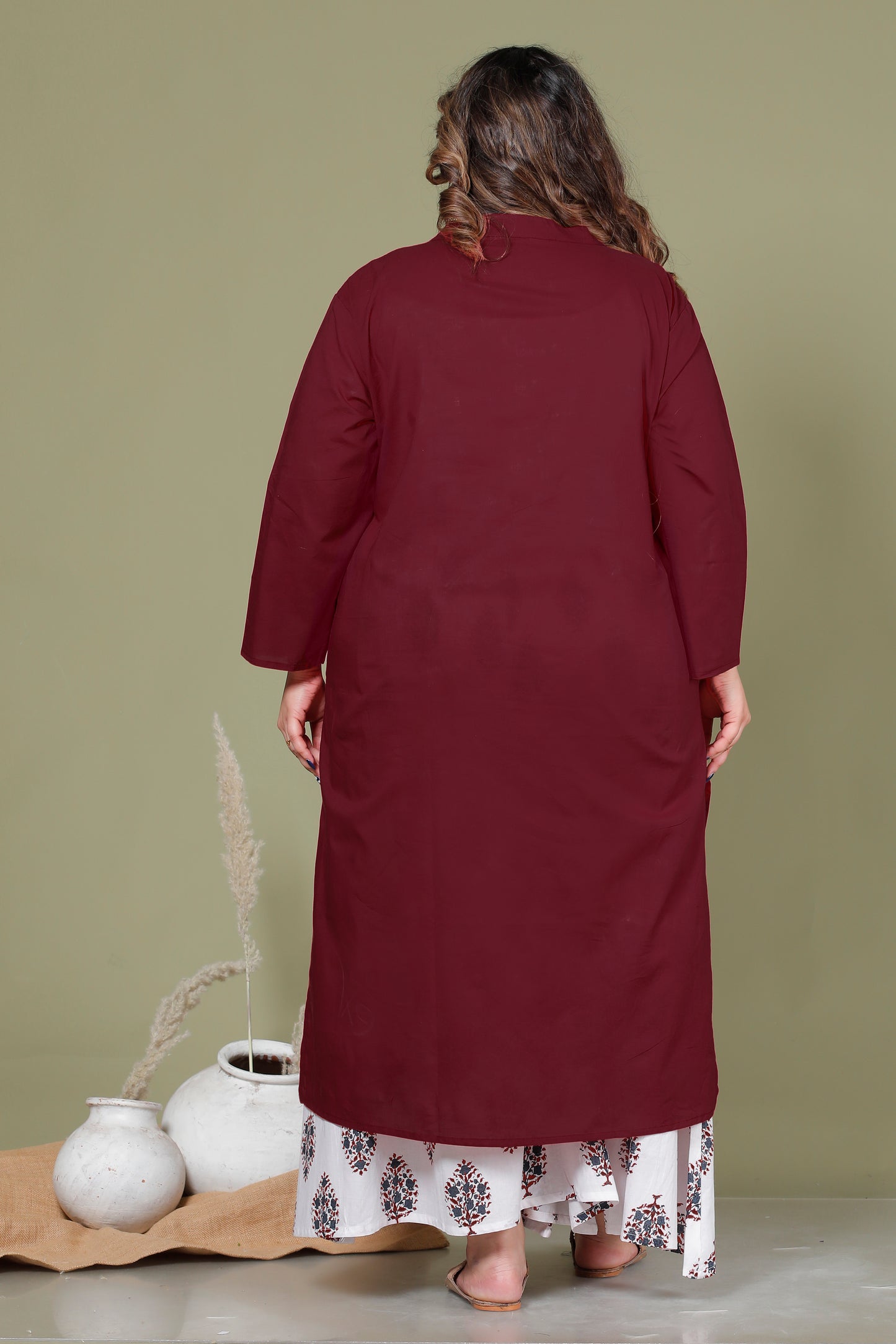 SOLID COTTON KURTI IN WINE MAROON BY PLUSSIZEKURTI