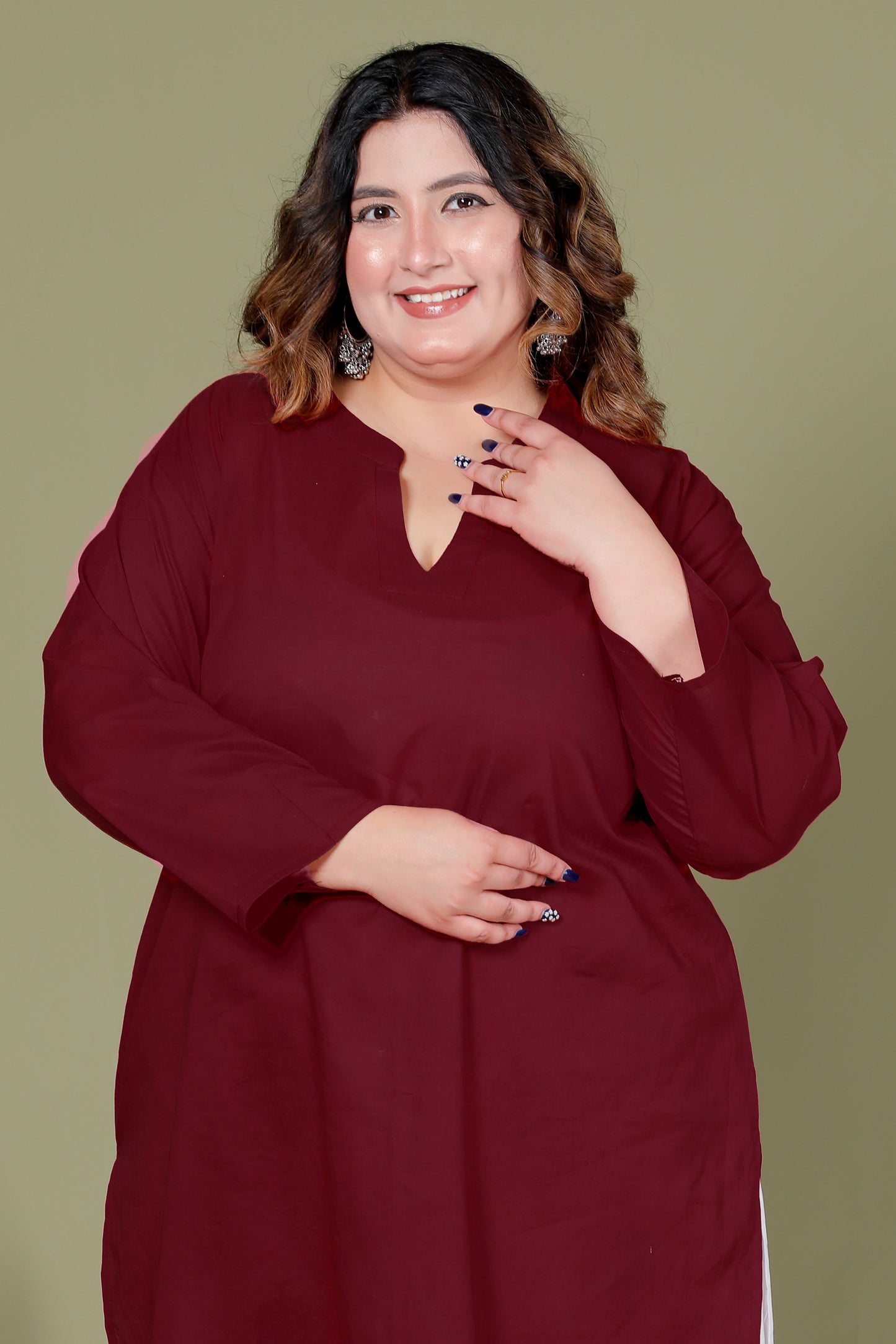 SOLID COTTON KURTI IN WINE MAROON BY PLUSSIZEKURTI