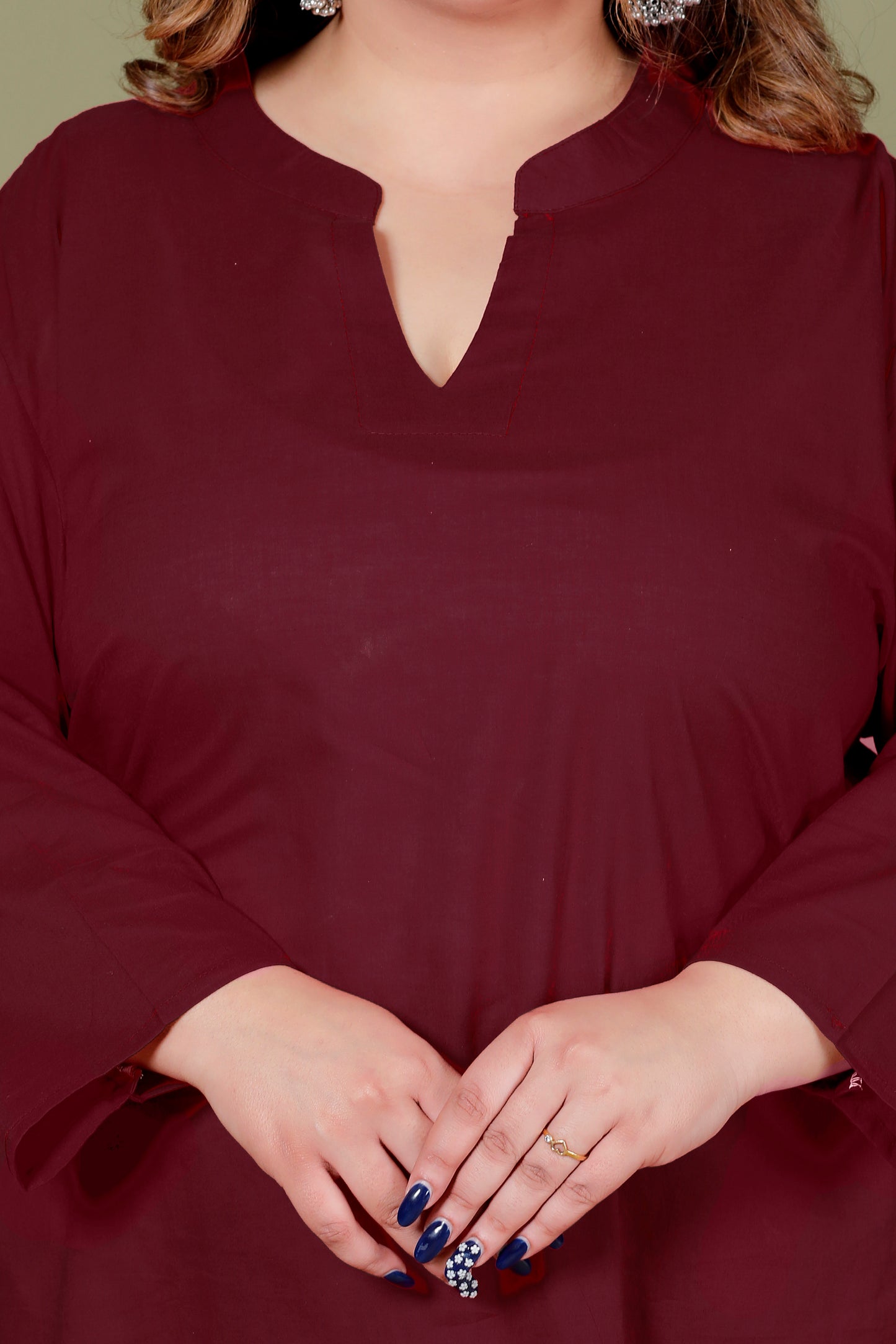 SOLID COTTON KURTI IN WINE MAROON BY PLUSSIZEKURTI