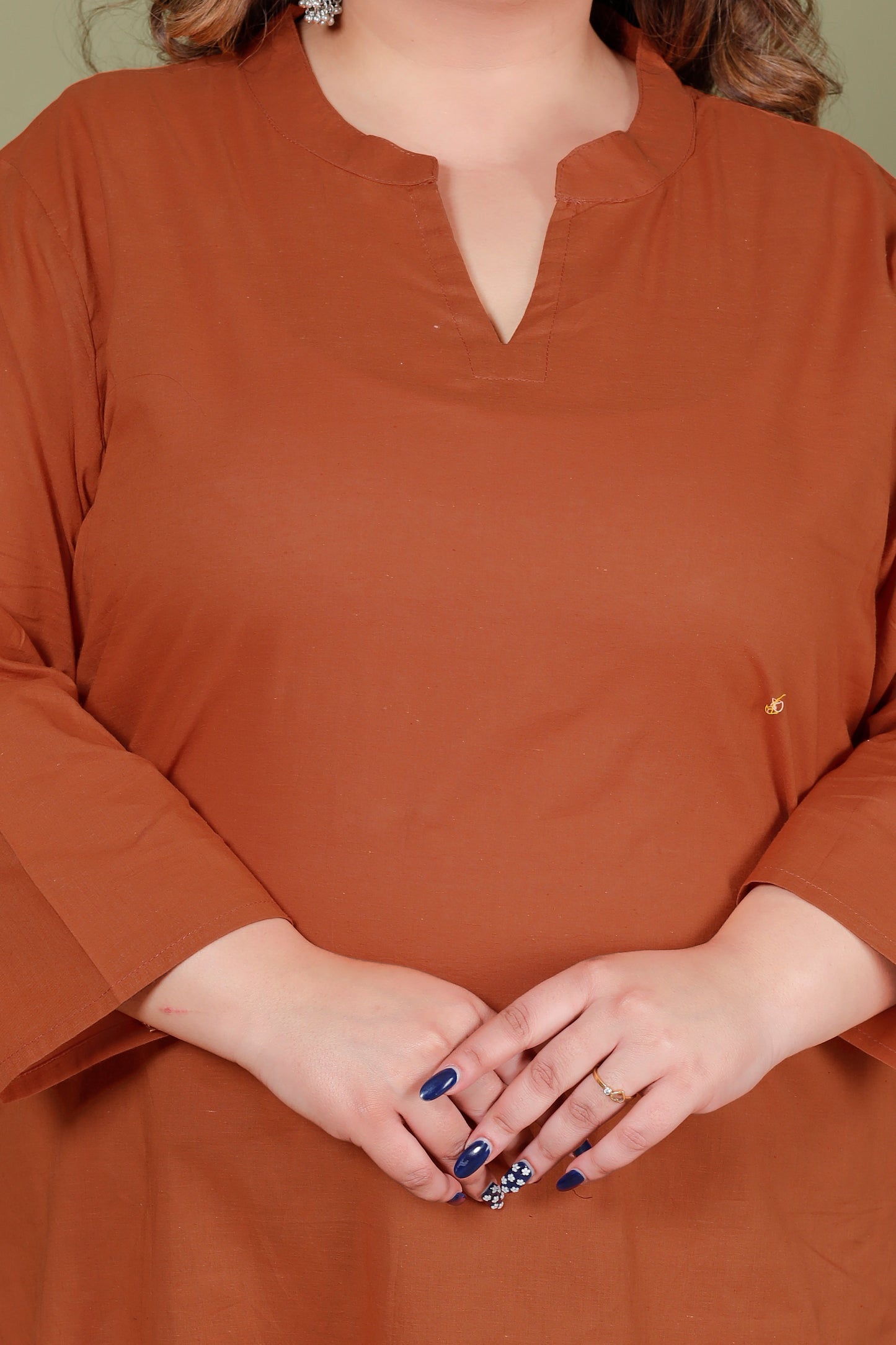 SKIRT PANT COTTON 2 PEICE SOLID KURTA SET IN BRUNT ORANGE/RED BY PLUSSIZEKURTI