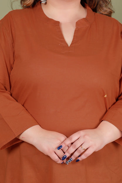 SKIRT PANT COTTON 2 PEICE SOLID KURTA SET IN BRUNT ORANGE/RED BY PLUSSIZEKURTI